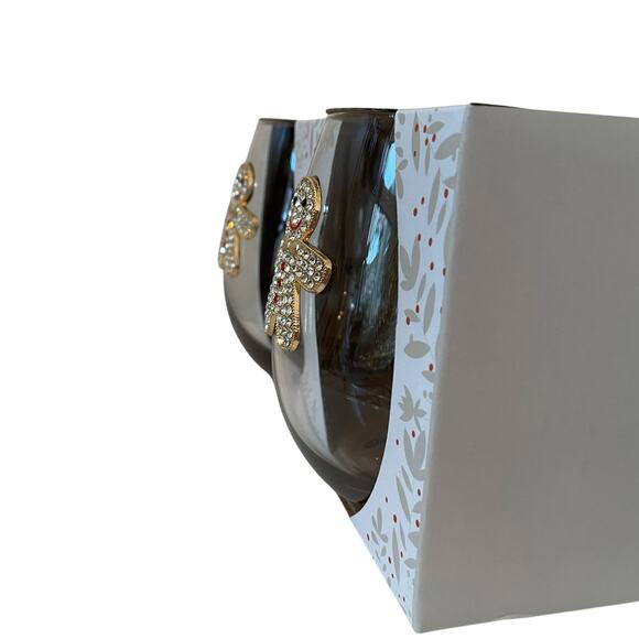 Christmas Jeweled Gingerbread Stemless Wine Glasses Chic Holiday Barware New - Picture 6 of 12